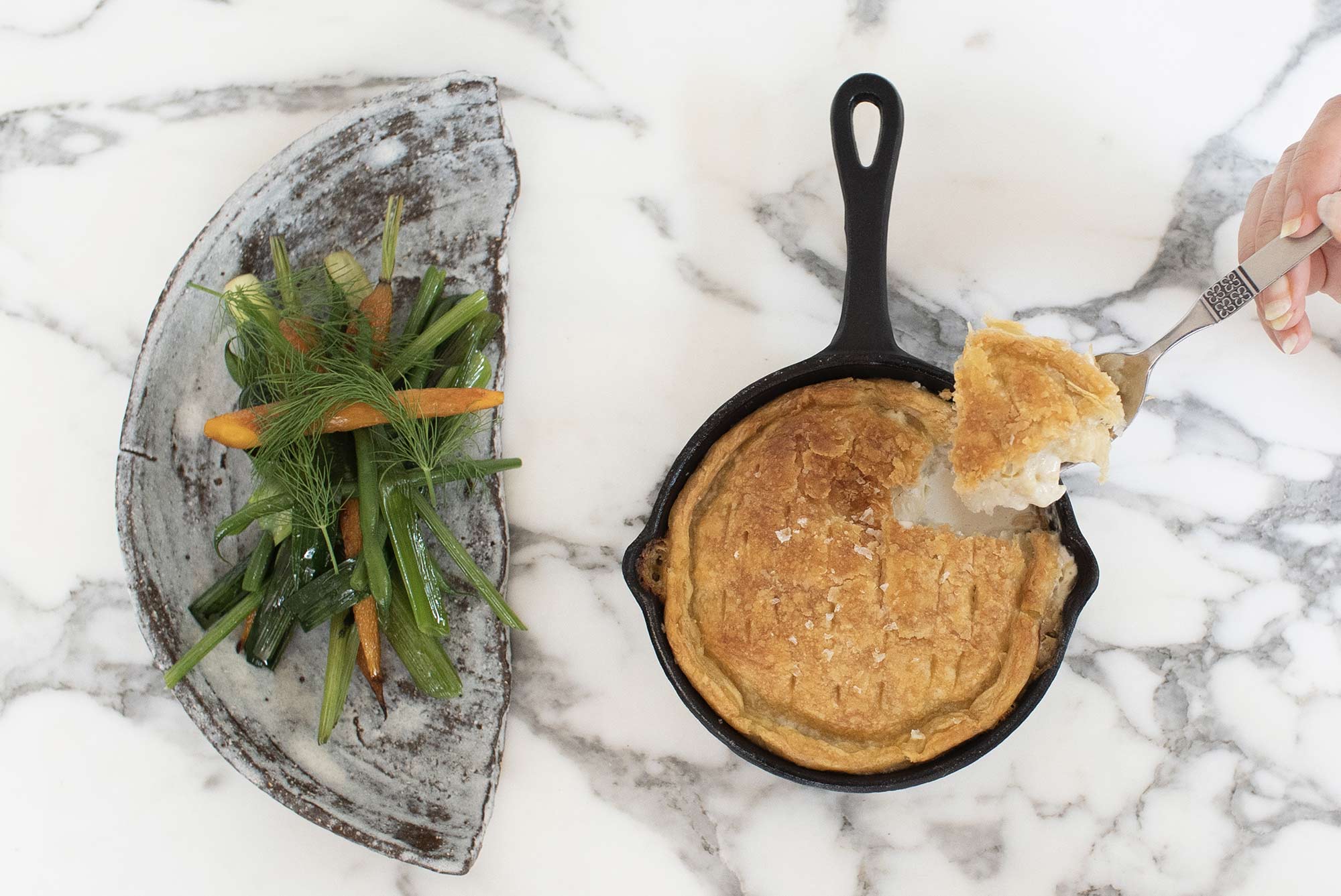 Leek & Potato Pie with Seasonal Greens